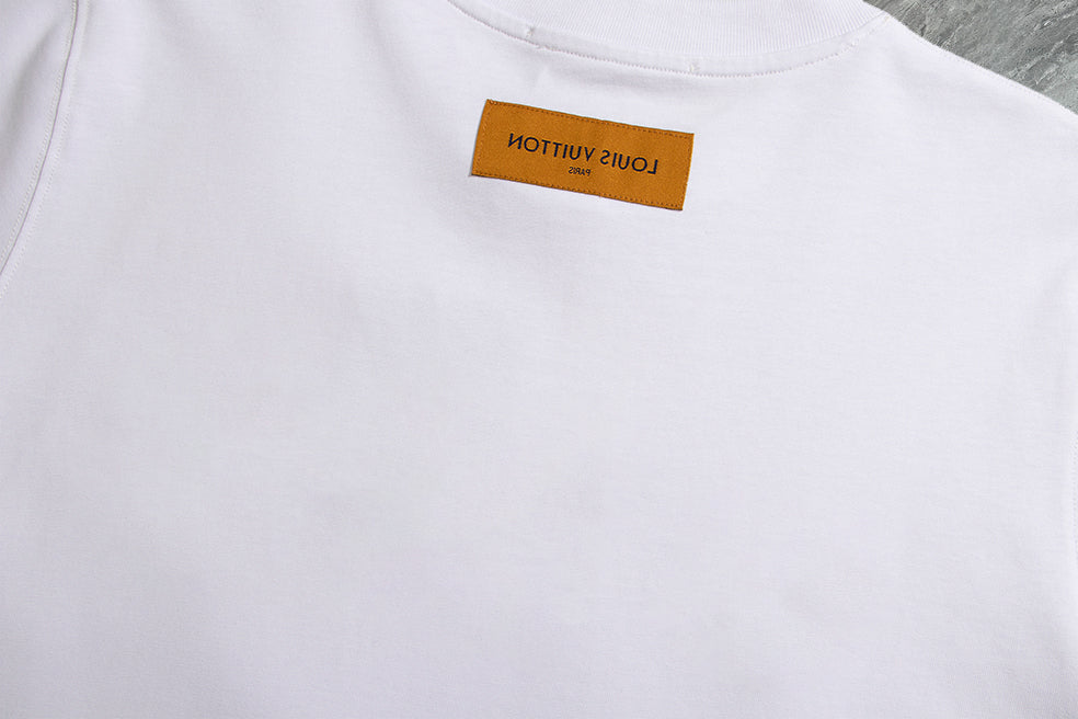 Louis Vuitton 2025 Premium Round Neck T-Shirt with Embroidered Sleeve Logo – Unisex Casual Tee (S-2XL, Black/White/Beige)