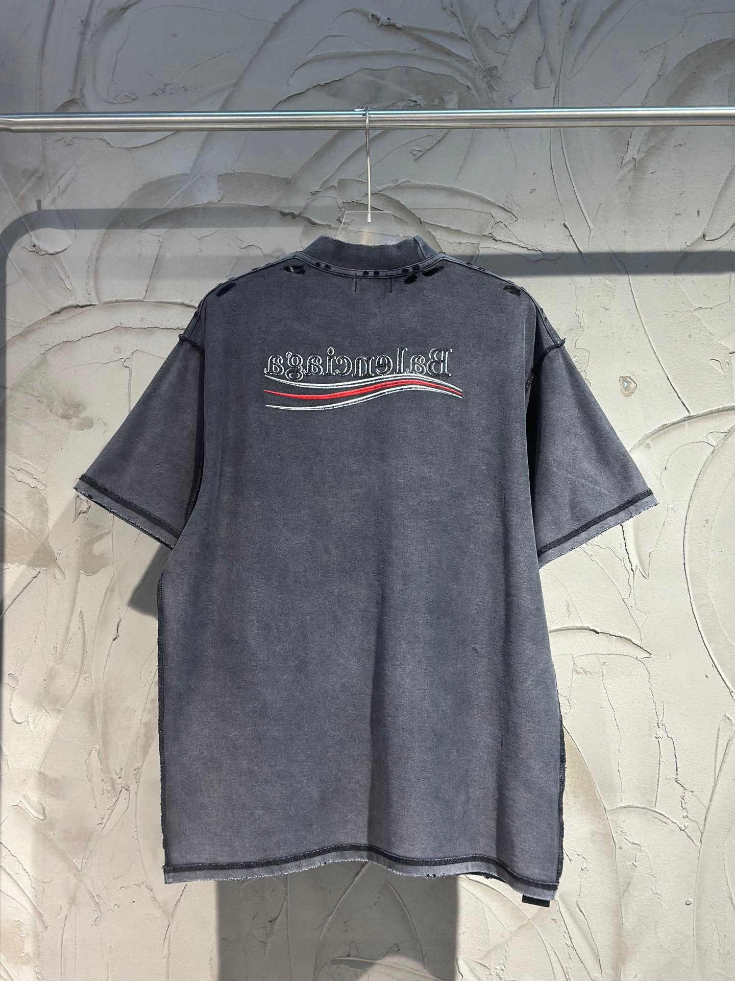 BALENCIAGA 25SS “Coca Wave” Inside-Out Distressed T-Shirt – Black / Khaki – Unisex – Sizes 1-4