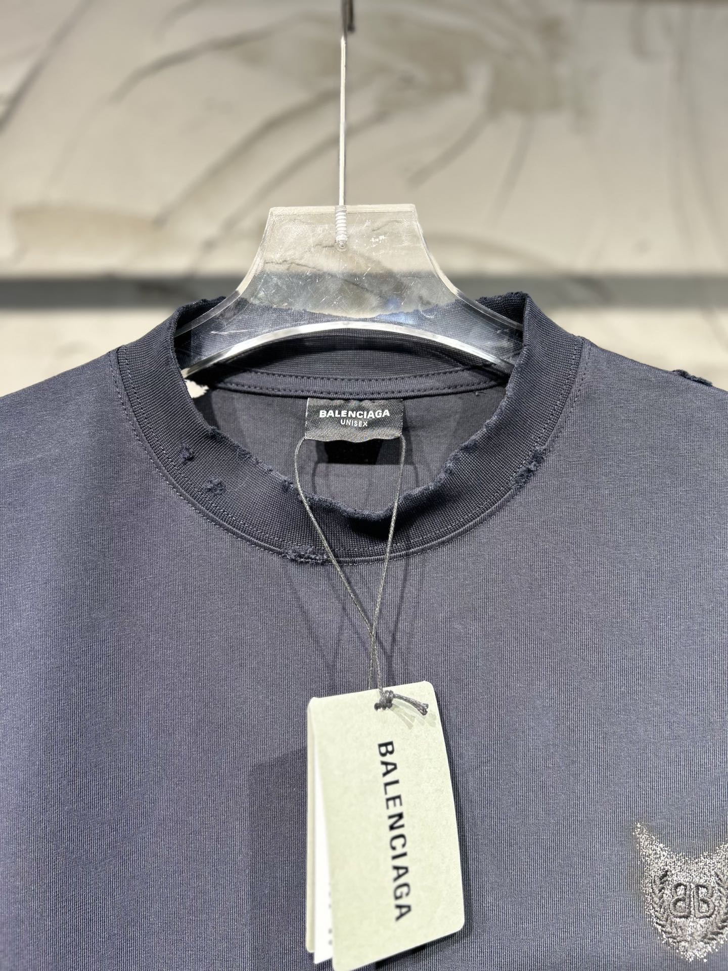 BALENCIAGA New Double-B Wheat Embroidery & Pearl Logo Print Oversized T-Shirt – Blue-Black – Unisex – Sizes 1-4