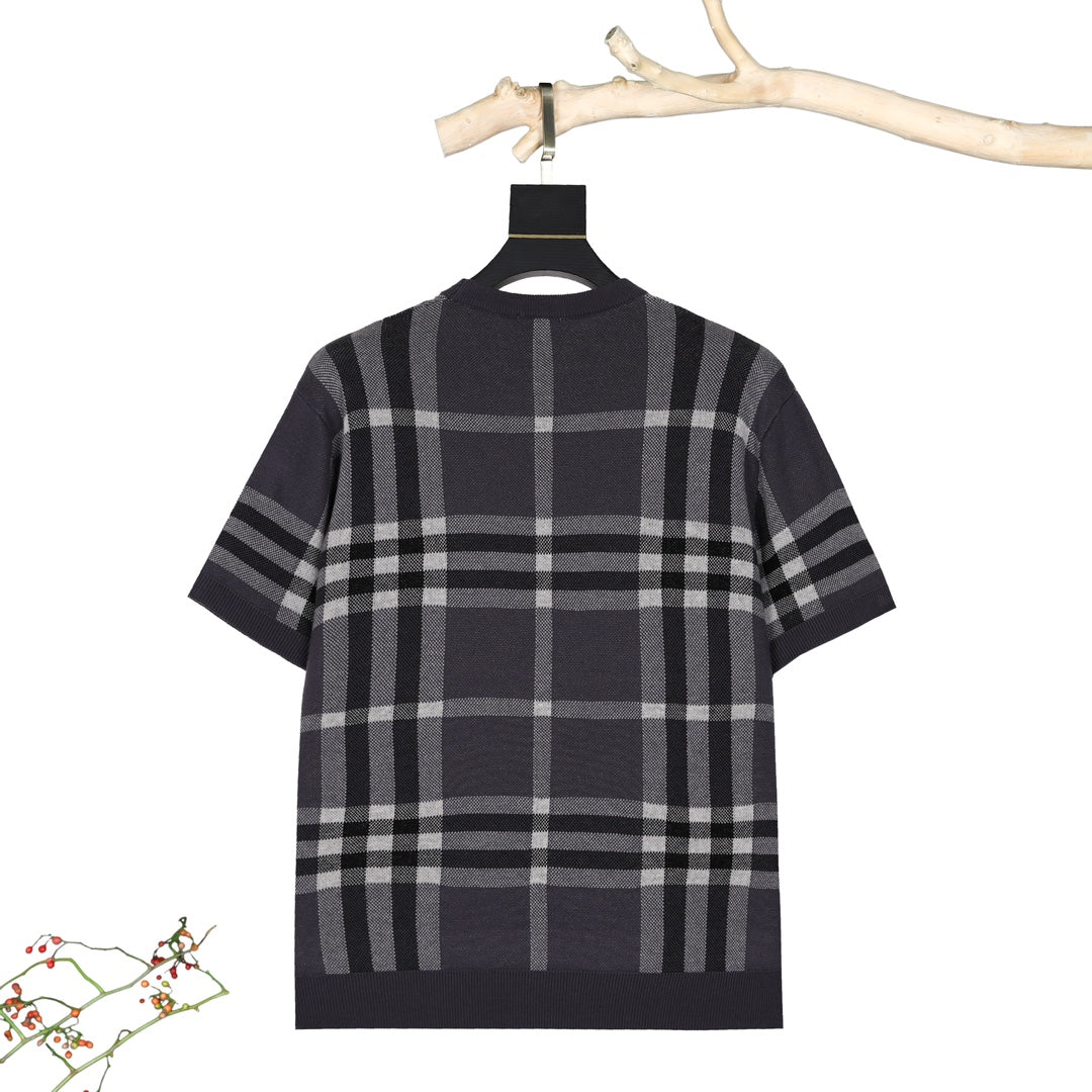 BURBERRY Checked Colorblock Wool-Cotton Crewneck T-Shirt Unisex XS–L
