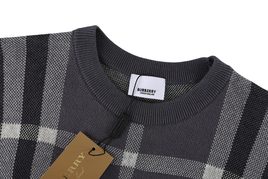 BURBERRY Checked Colorblock Wool-Cotton Crewneck T-Shirt Unisex XS–L
