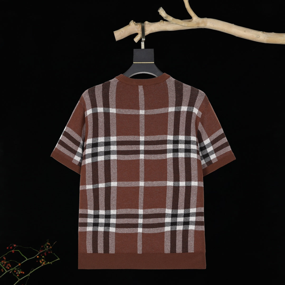 BURBERRY Checked Colorblock Wool-Cotton Crewneck T-Shirt Unisex XS–L