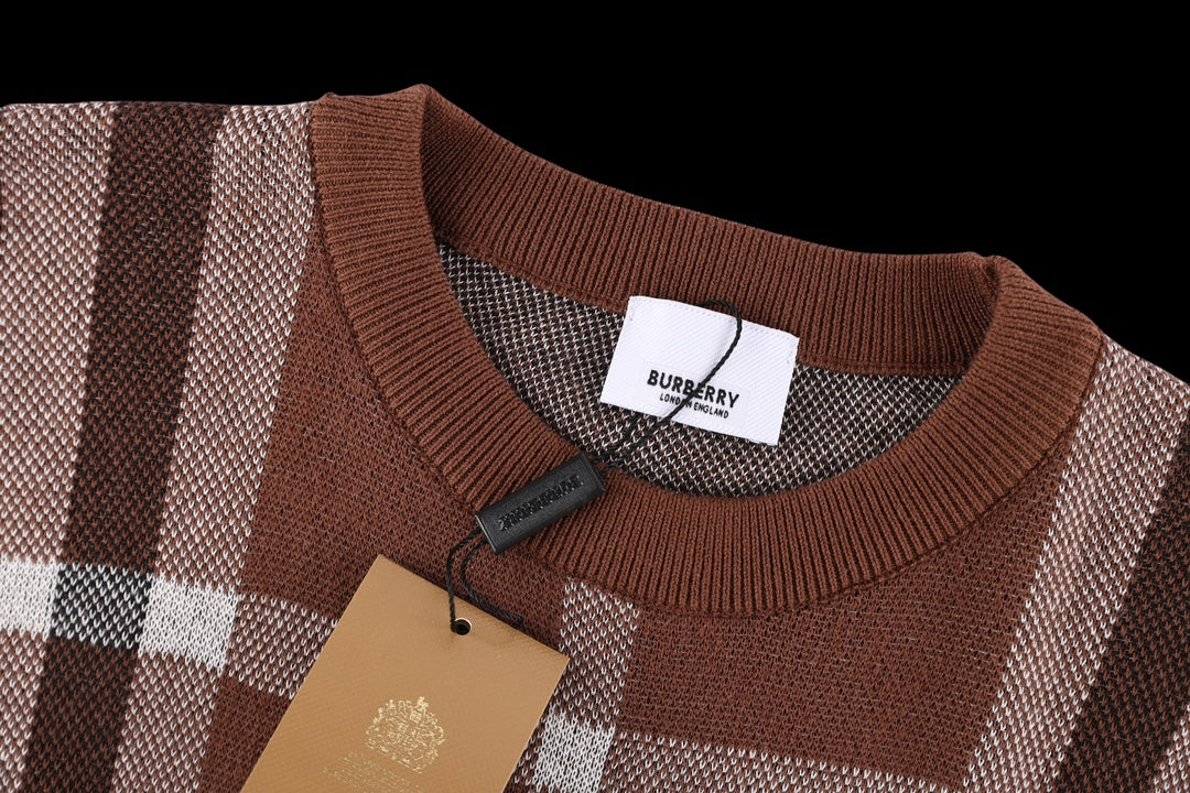 BURBERRY Checked Colorblock Wool-Cotton Crewneck T-Shirt Unisex XS–L