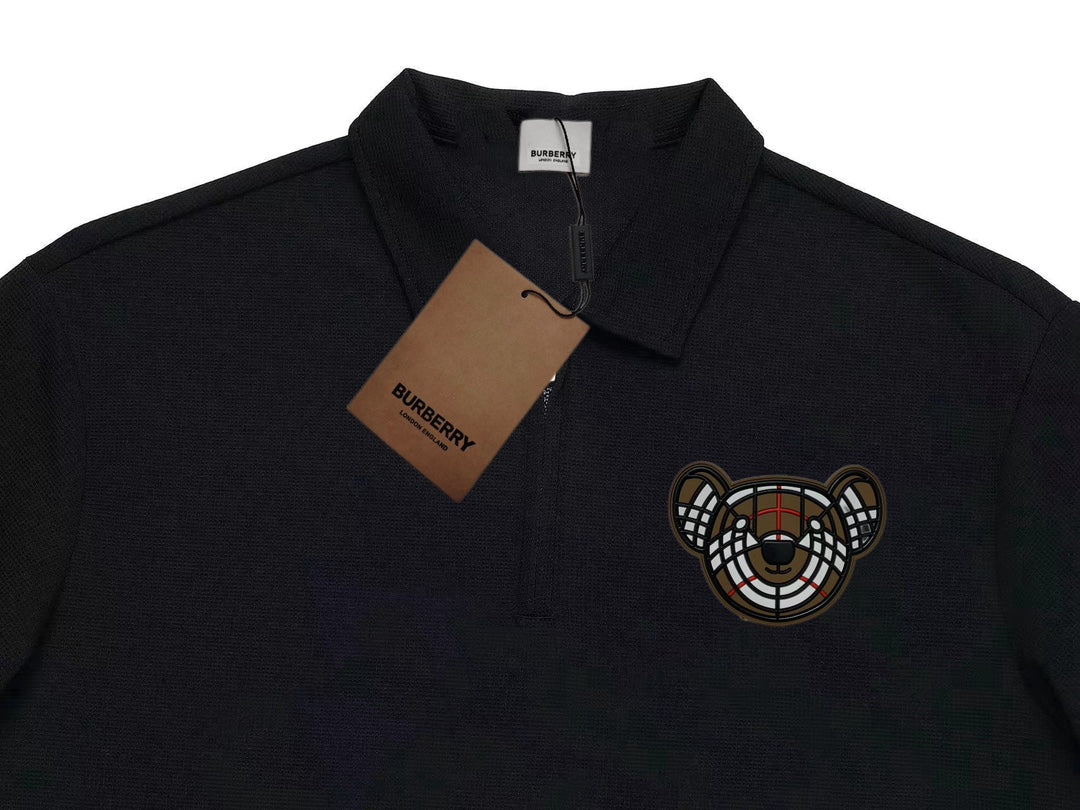 BURBERRY Waffle-Knit Polo Shirt with Contrast Sleeve Logo Patch Unisex M–3XL