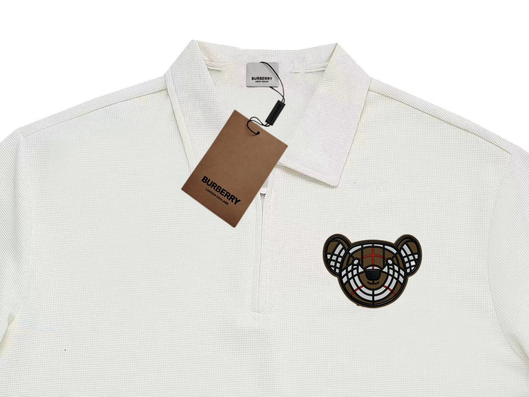 BURBERRY Waffle-Knit Polo Shirt with Contrast Sleeve Logo Patch Unisex M–3XL