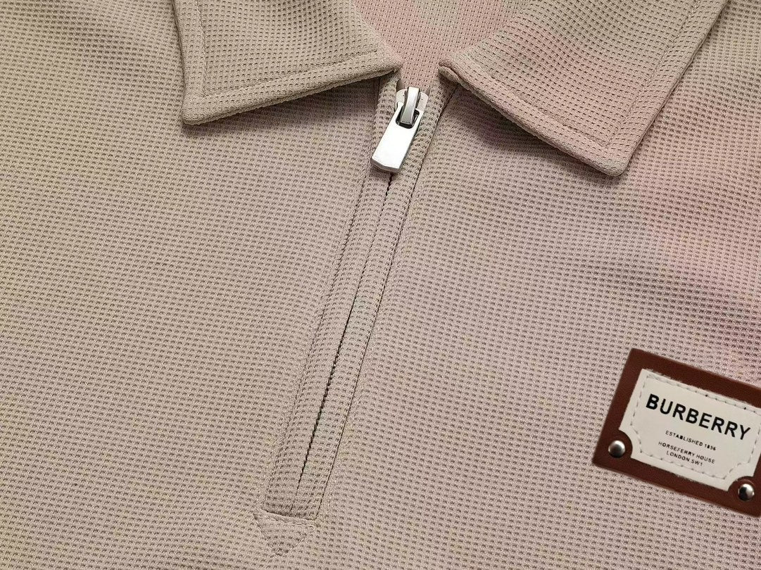 BURBERRY Two-Tone Sleeve Patch Waffle-Knit Polo Shirt M–3XL