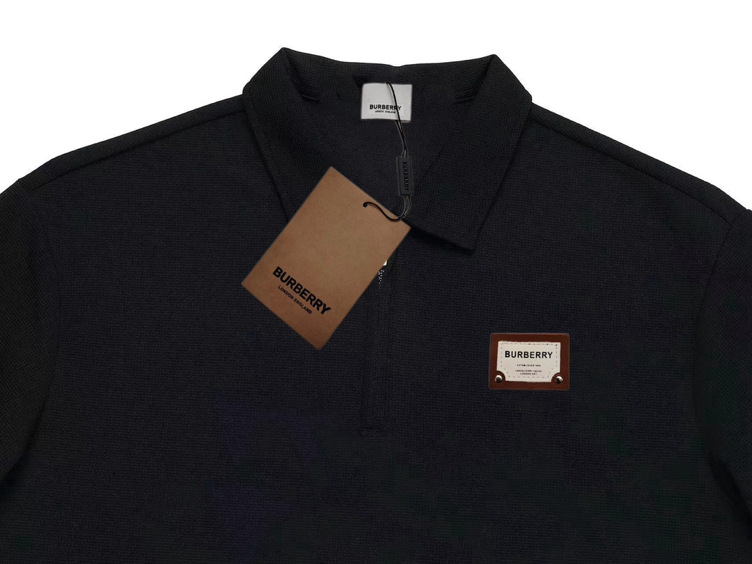BURBERRY Two-Tone Sleeve Patch Waffle-Knit Polo Shirt M–3XL