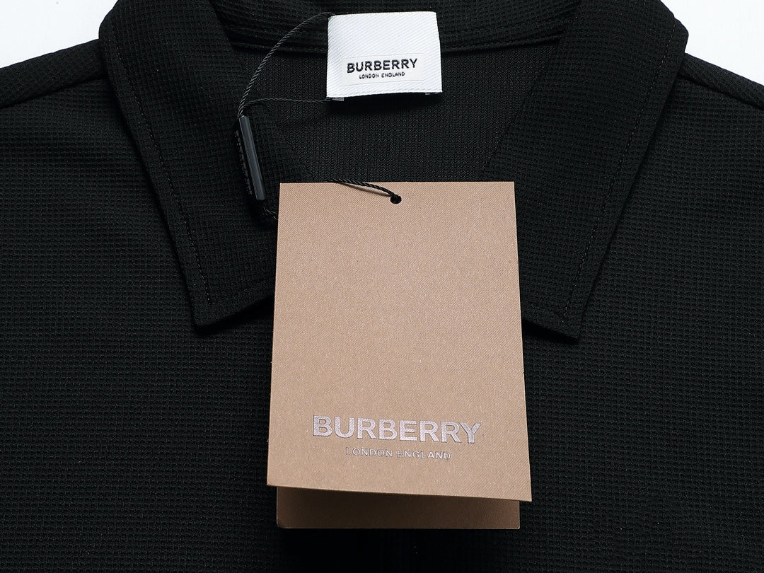 BURBERRY Two-Tone Sleeve Patch Waffle-Knit Polo Shirt M–3XL