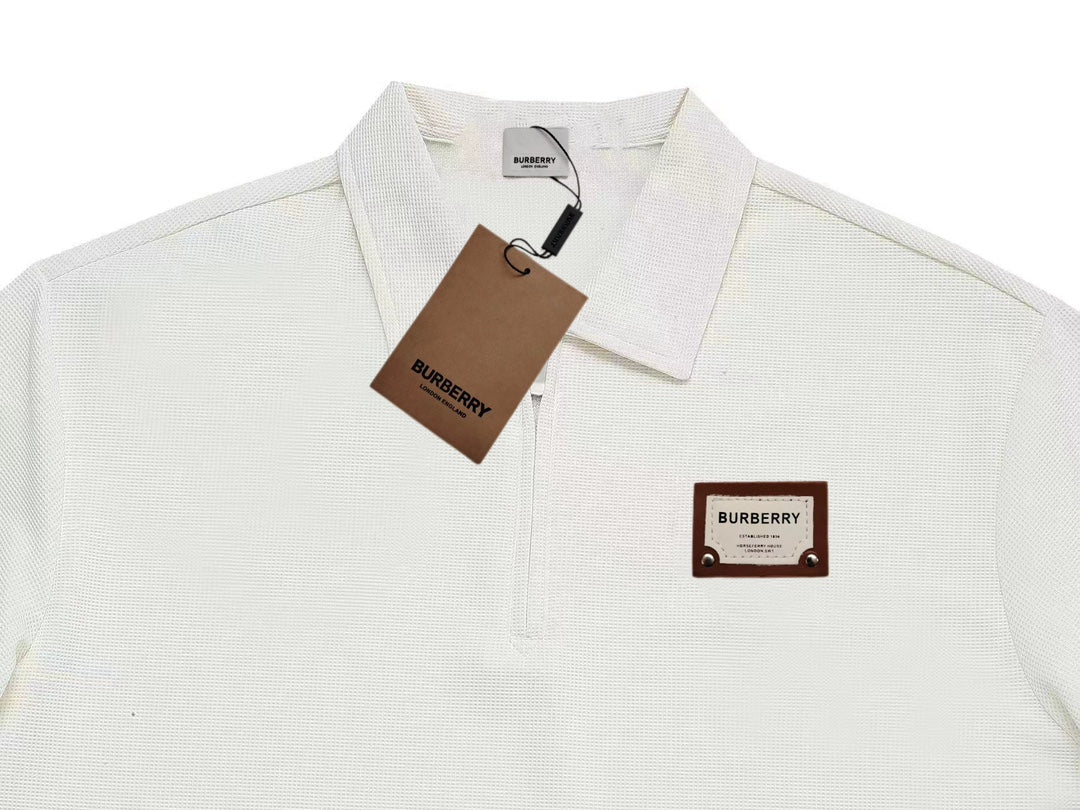 BURBERRY Two-Tone Sleeve Patch Waffle-Knit Polo Shirt M–3XL