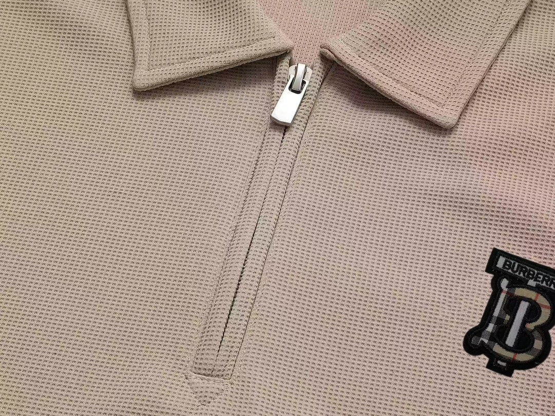 BURBERRY Two-Tone Sleeve Patch Waffle-Knit Polo Shirt M–3XL