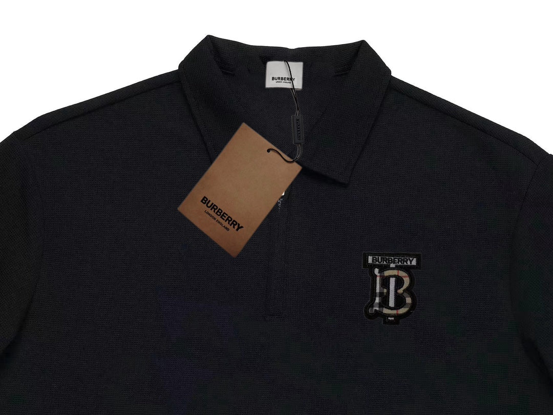 BURBERRY Two-Tone Sleeve Patch Waffle-Knit Polo Shirt M–3XL