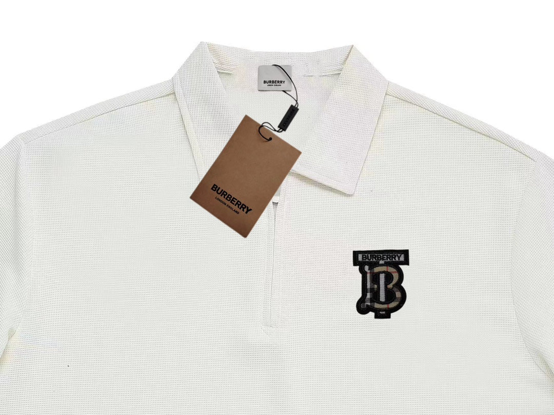 BURBERRY Two-Tone Sleeve Patch Waffle-Knit Polo Shirt M–3XL