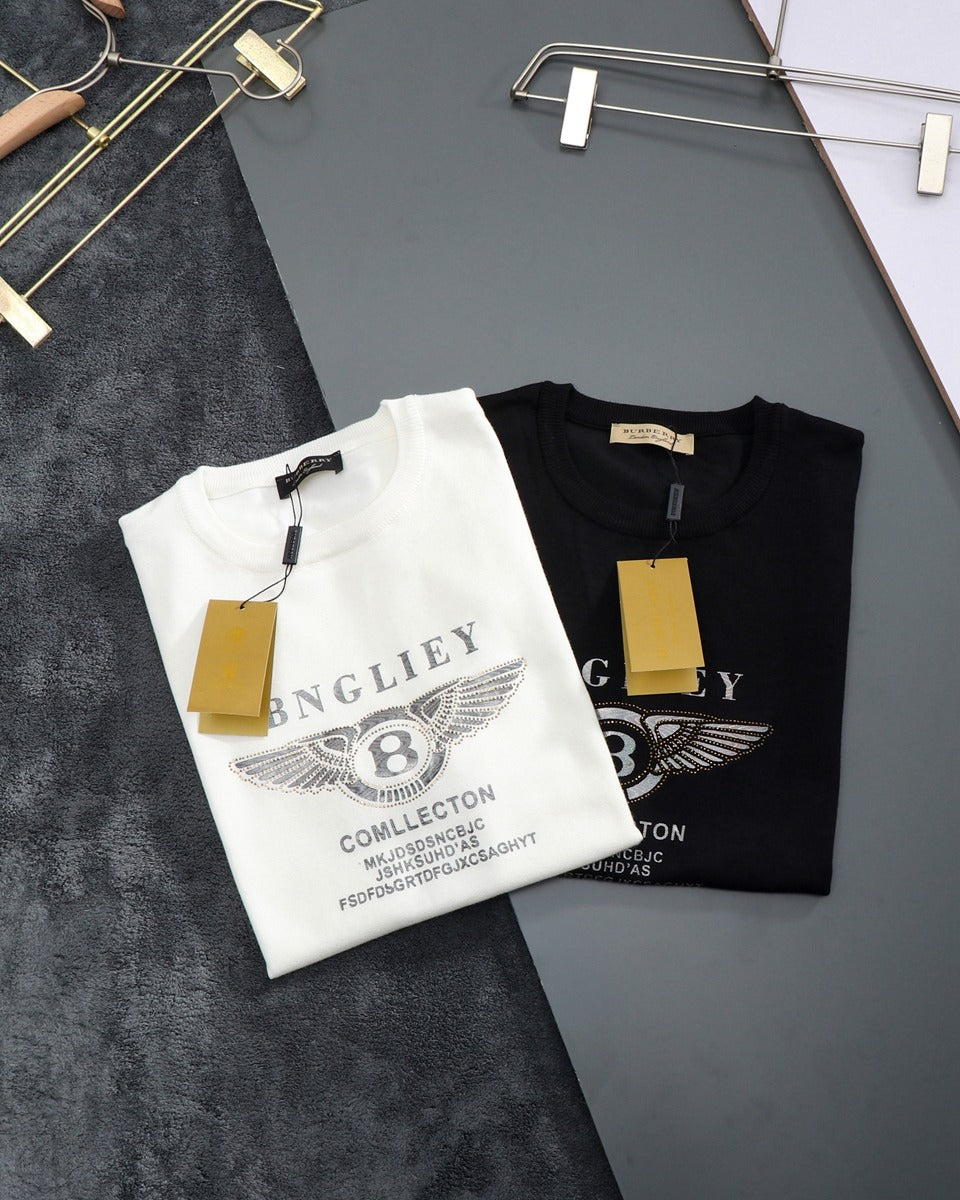 BURBERRY 2023 Spring/Summer Men’s Knitted Crewneck T-Shirt with Crystal Embellishment