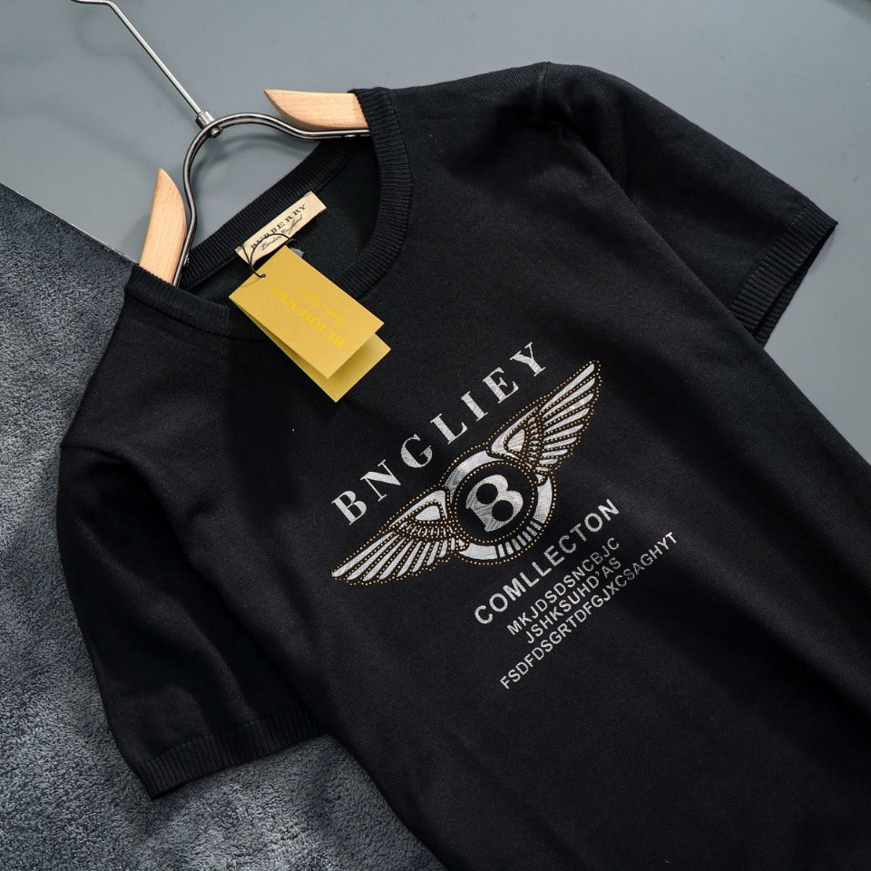 BURBERRY 2023 Spring/Summer Men’s Knitted Crewneck T-Shirt with Crystal Embellishment