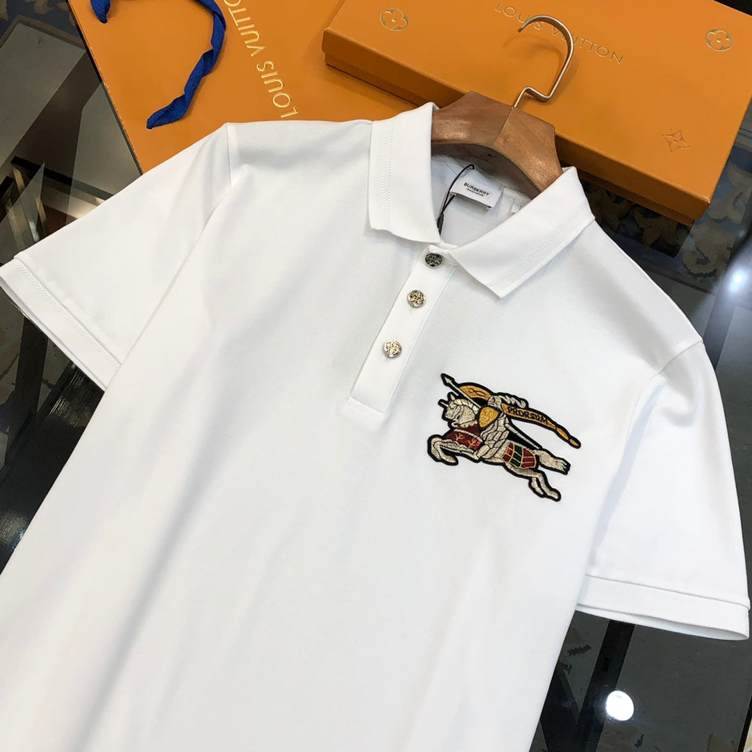 BURBERRY 2024 Early Spring Men’s Polo Shirt with Embroidered Knight Logo