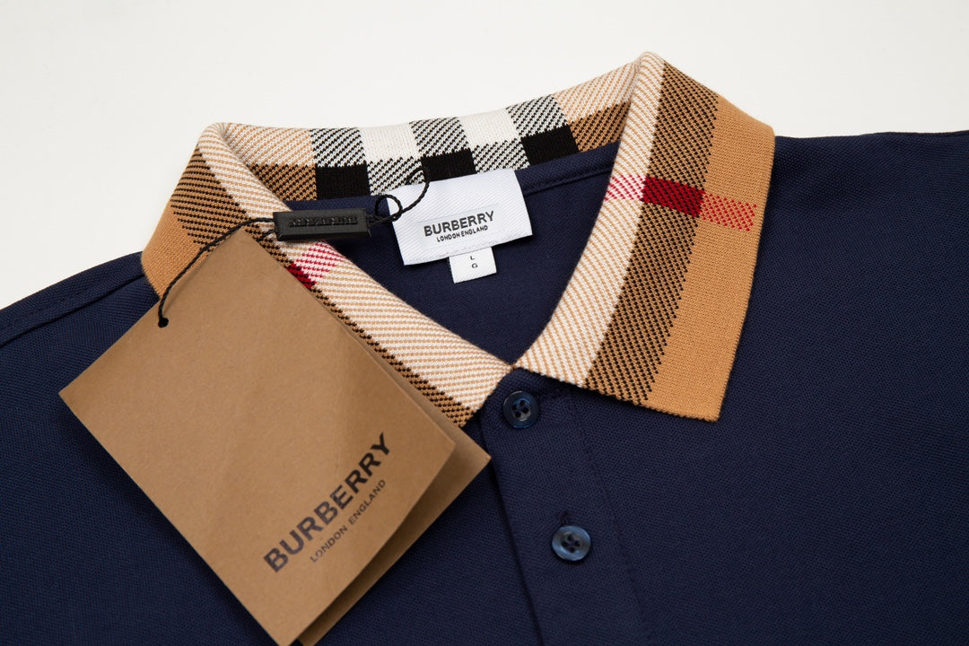 BURBERRY Men’s Striped Contrast Collar Polo Shirt – Blue | Sizes M–3XL