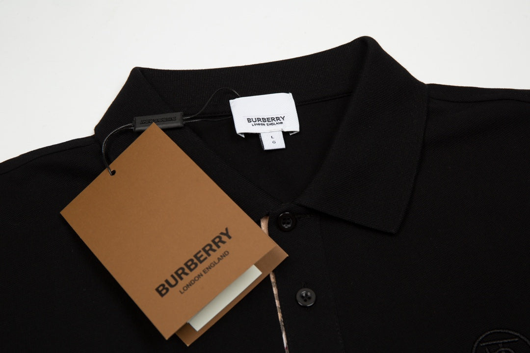 BURBERRY Men’s Classic TB Monogram Embroidered Polo Shirt – Black | Sizes M–3XL