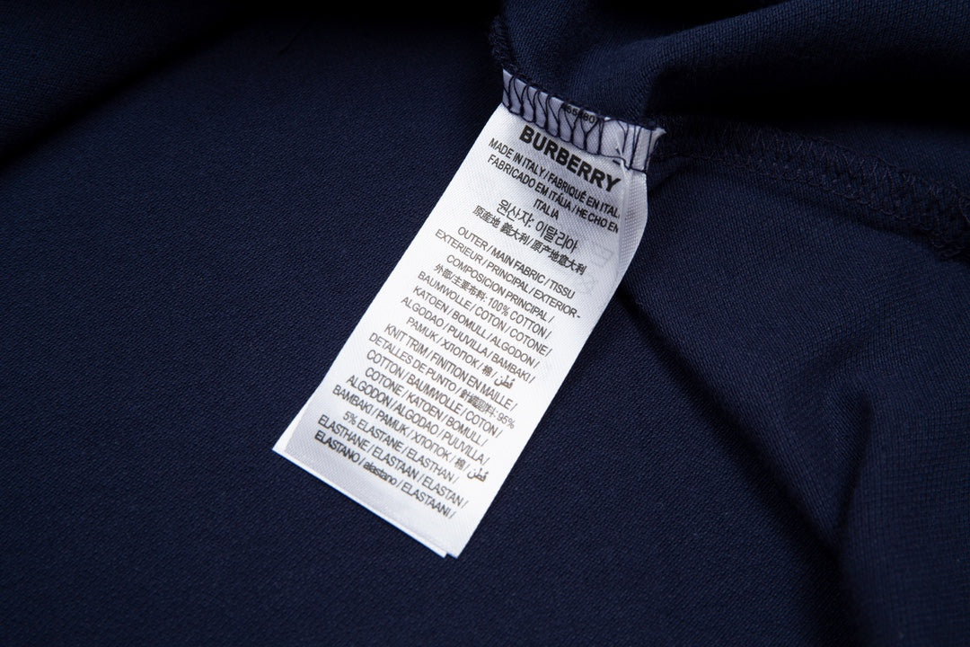 BURBERRY Men’s Striped Collar Contrast Polo Shirt with Equestrian Knight Embroidery – Royal Blue | Sizes M–3XL