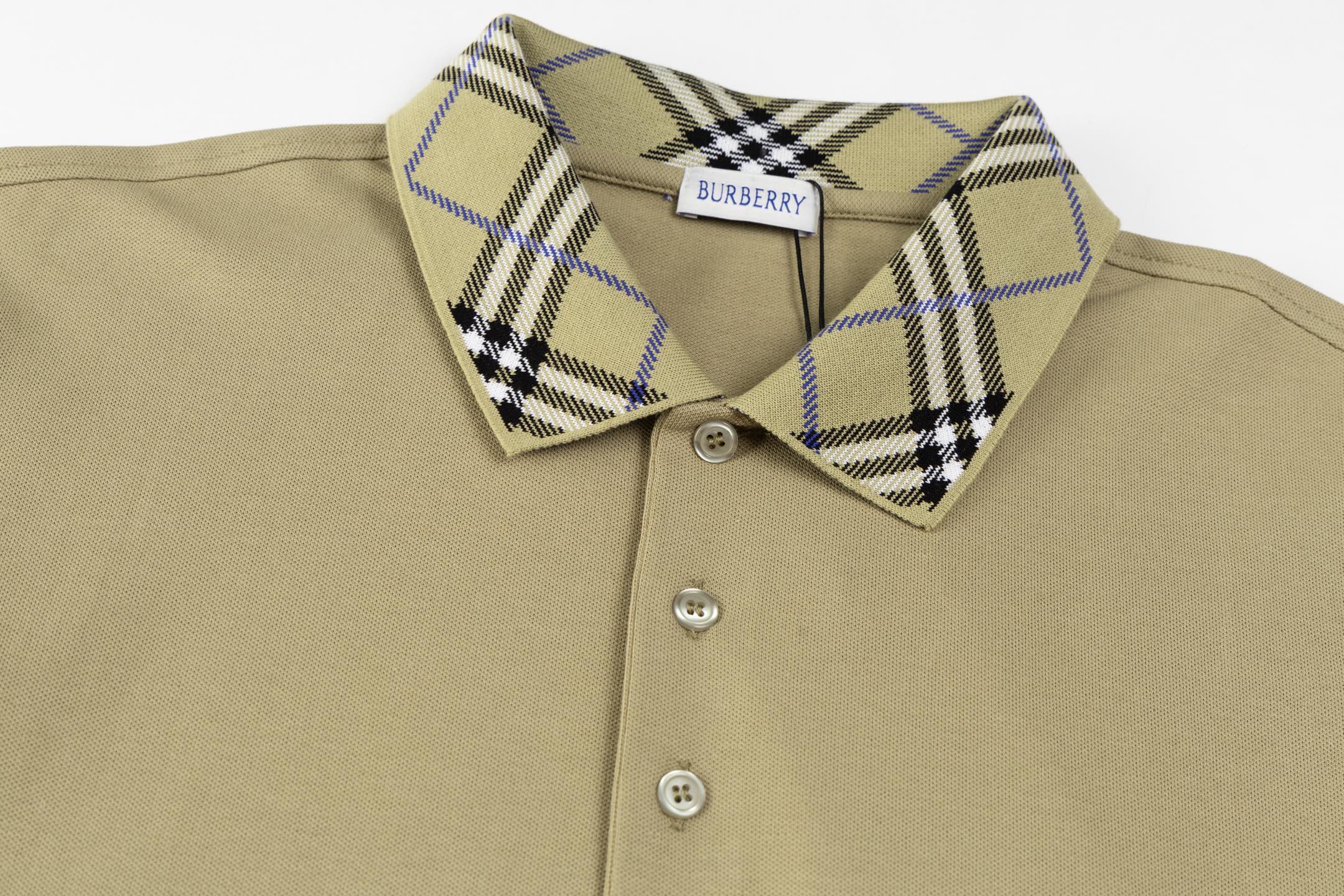 BURBERRY Men’s Contrast Collar Stripe Polo Shirt with Logo Embroidery – Black | Sizes M–3XL