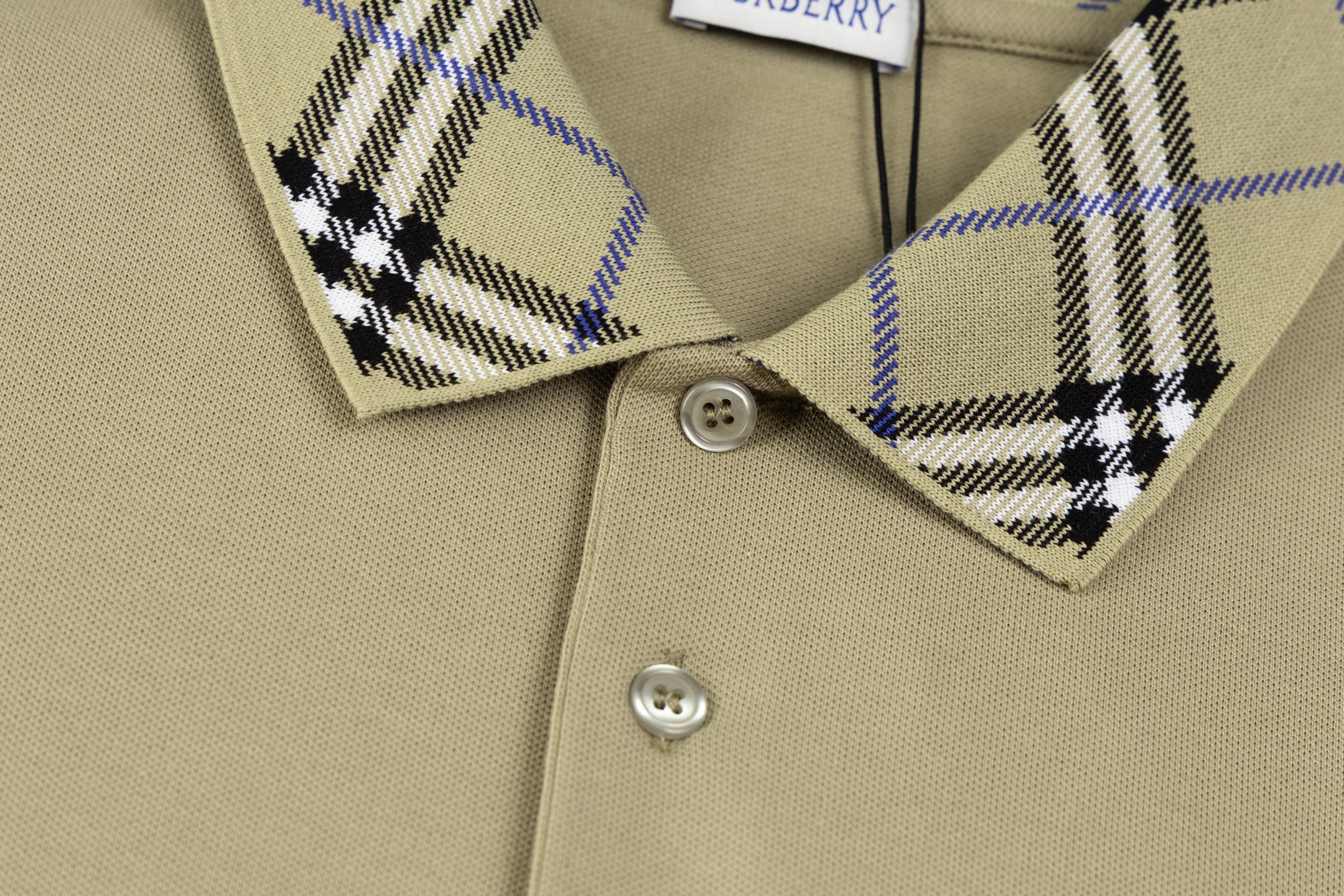 BURBERRY Men’s Contrast Collar Stripe Polo Shirt with Logo Embroidery – Black | Sizes M–3XL