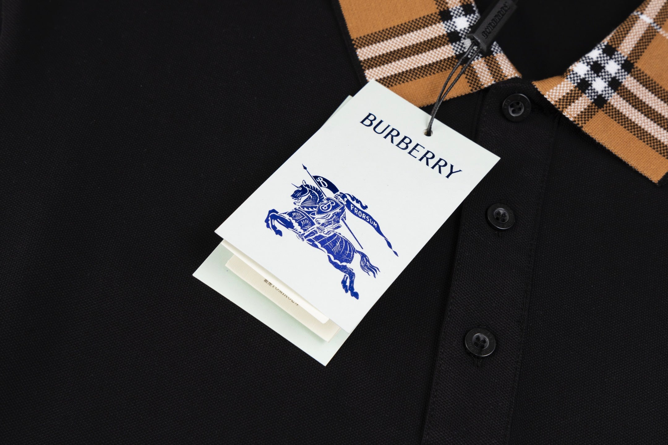 BURBERRY Men’s Contrast Collar Stripe Polo Shirt with Logo Embroidery – Black | Sizes M–3XL