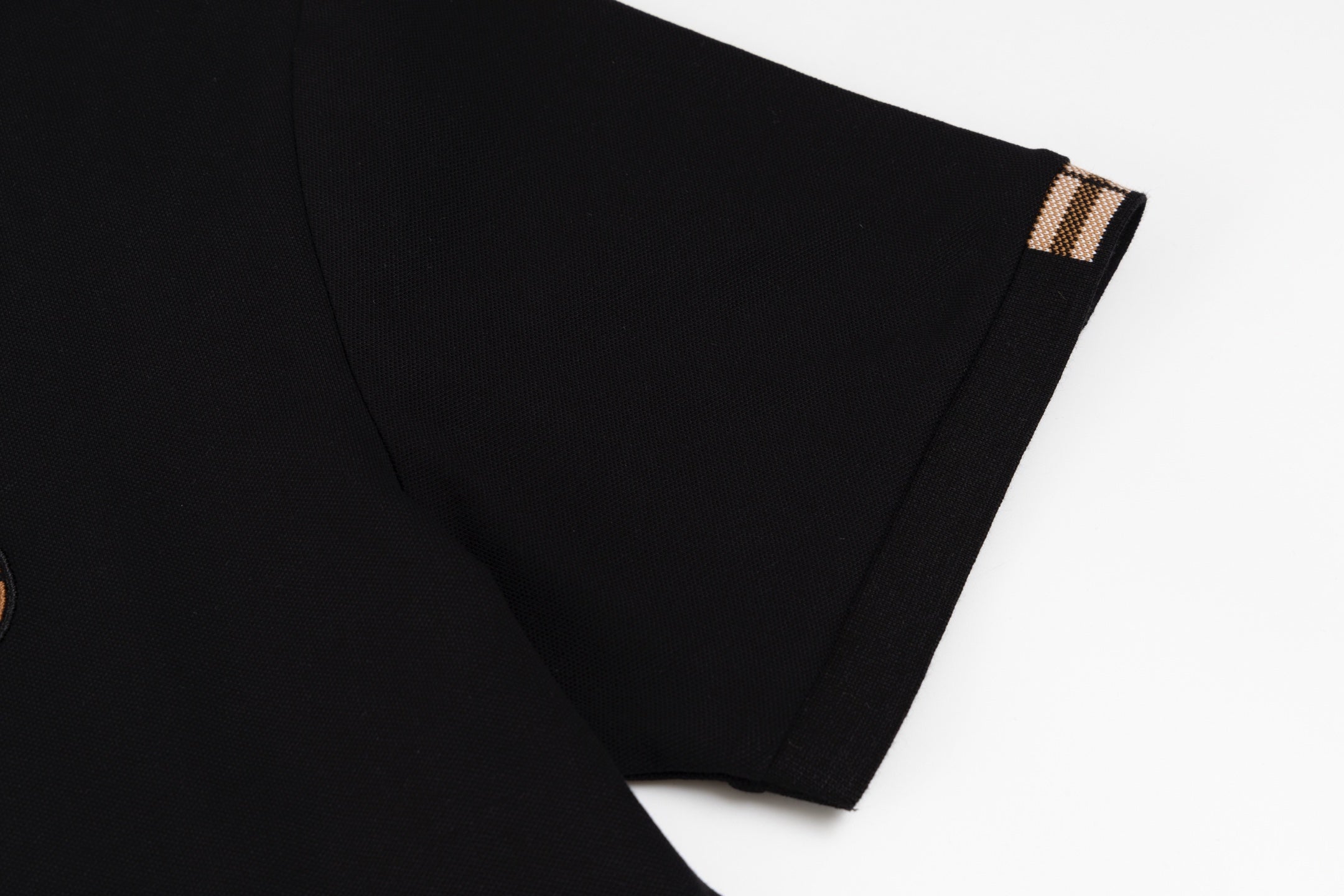 BURBERRY Men’s Contrast Collar Stripe Polo Shirt with Logo Embroidery – Black | Sizes M–3XL