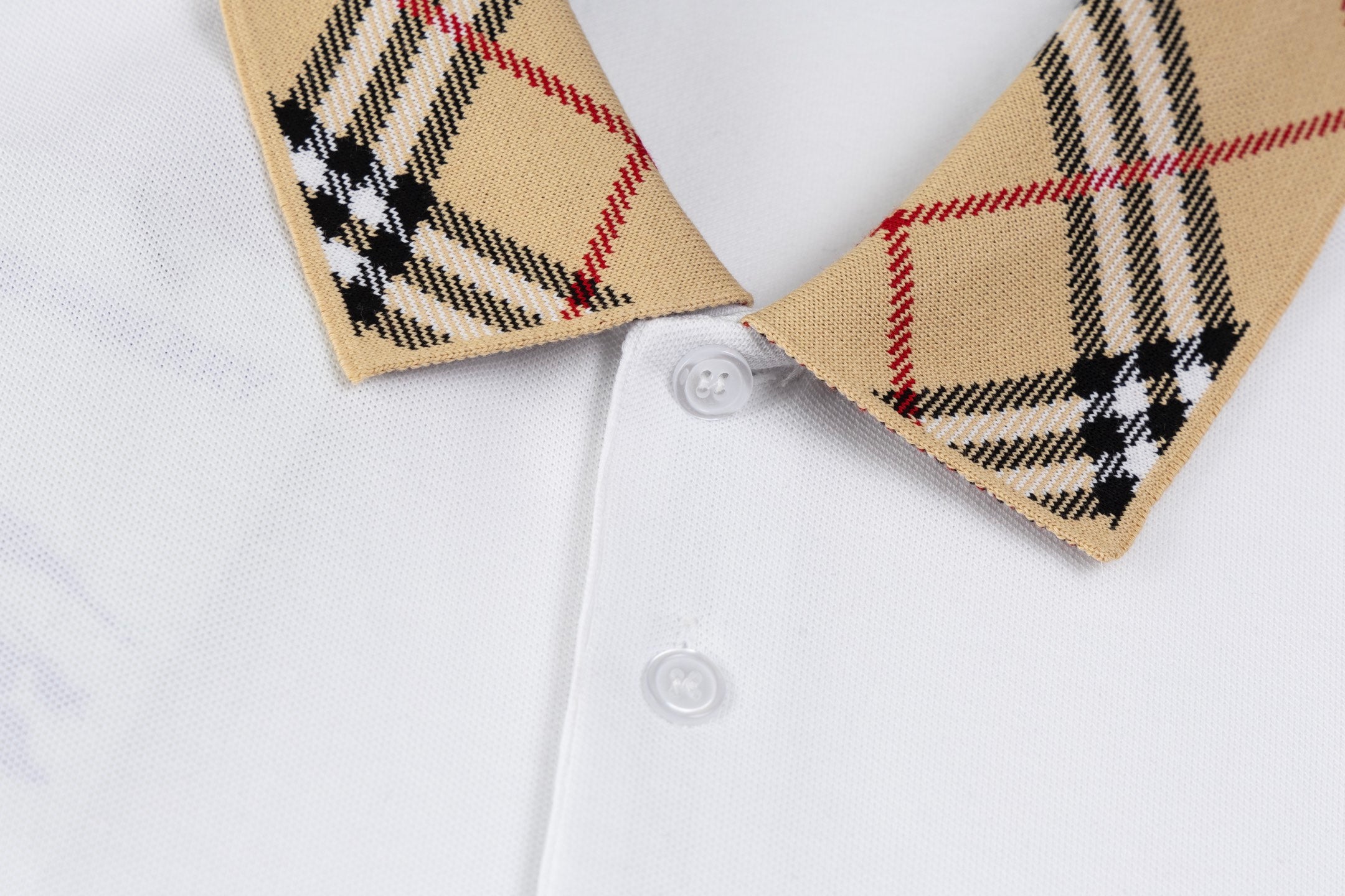 BURBERRY Men’s Contrast Stripe Collar Polo Shirt with Logo Embroidery – Apricot | Sizes M–3XL