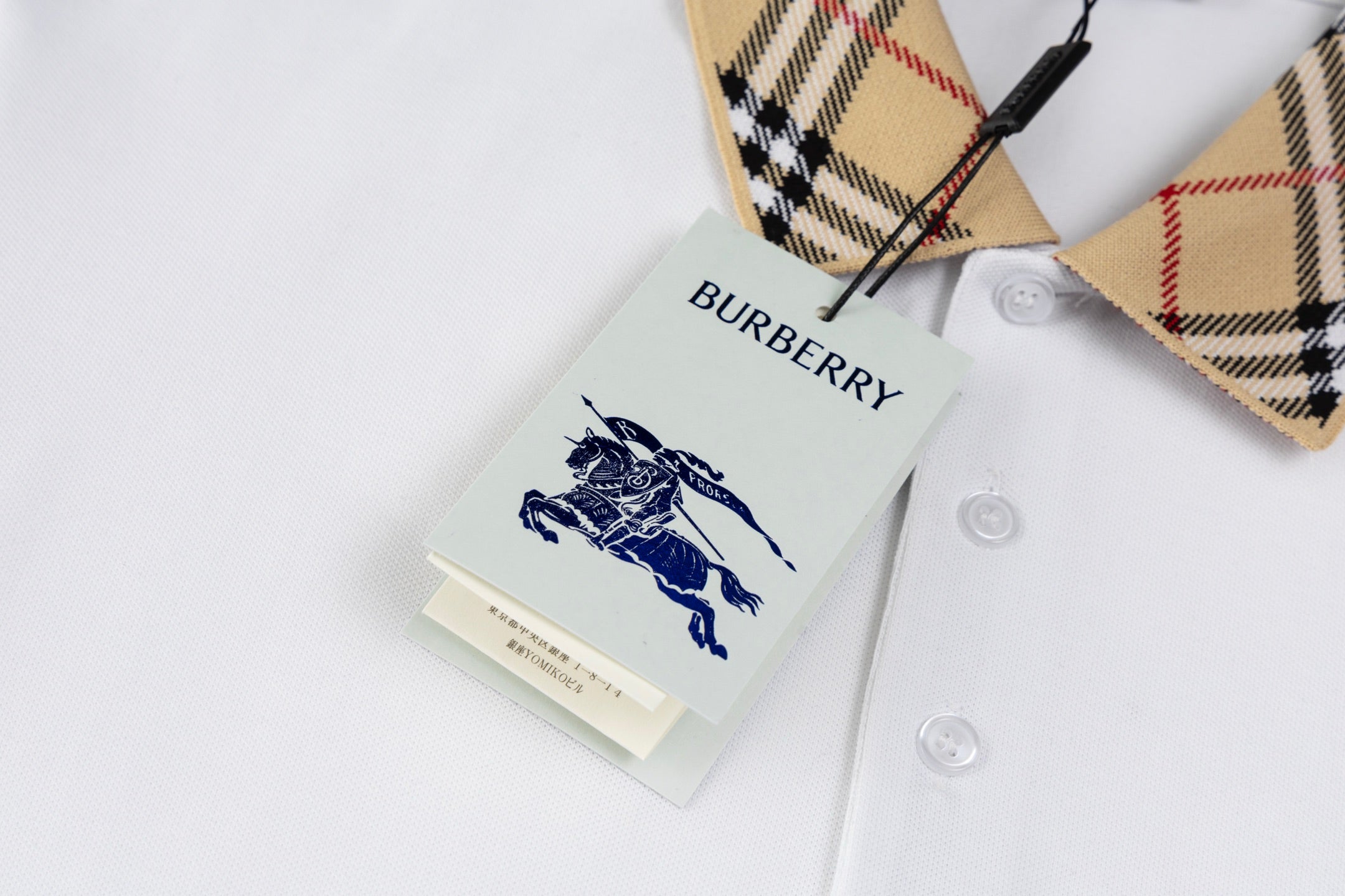 BURBERRY Men’s Contrast Stripe Collar Polo Shirt with Logo Embroidery – Apricot | Sizes M–3XL