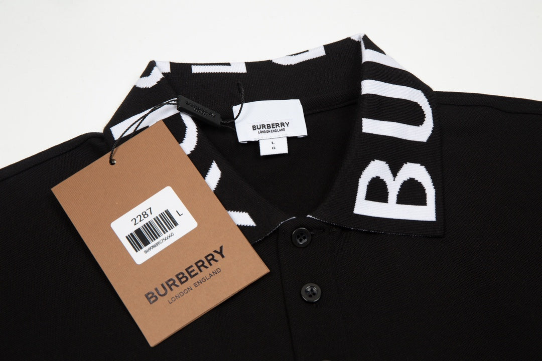 BURBERRY Men’s Classic TB Jacquard Collar Polo Shirt – Black | Sizes M–3XL
