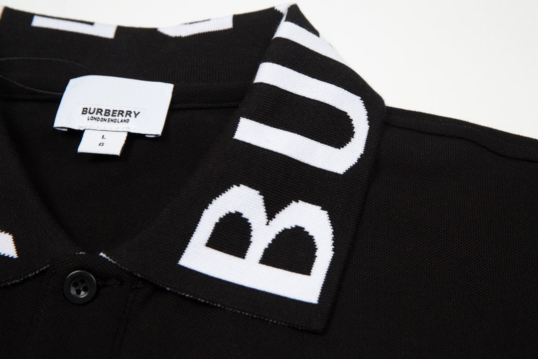 BURBERRY Men’s Classic TB Jacquard Collar Polo Shirt – Black | Sizes M–3XL