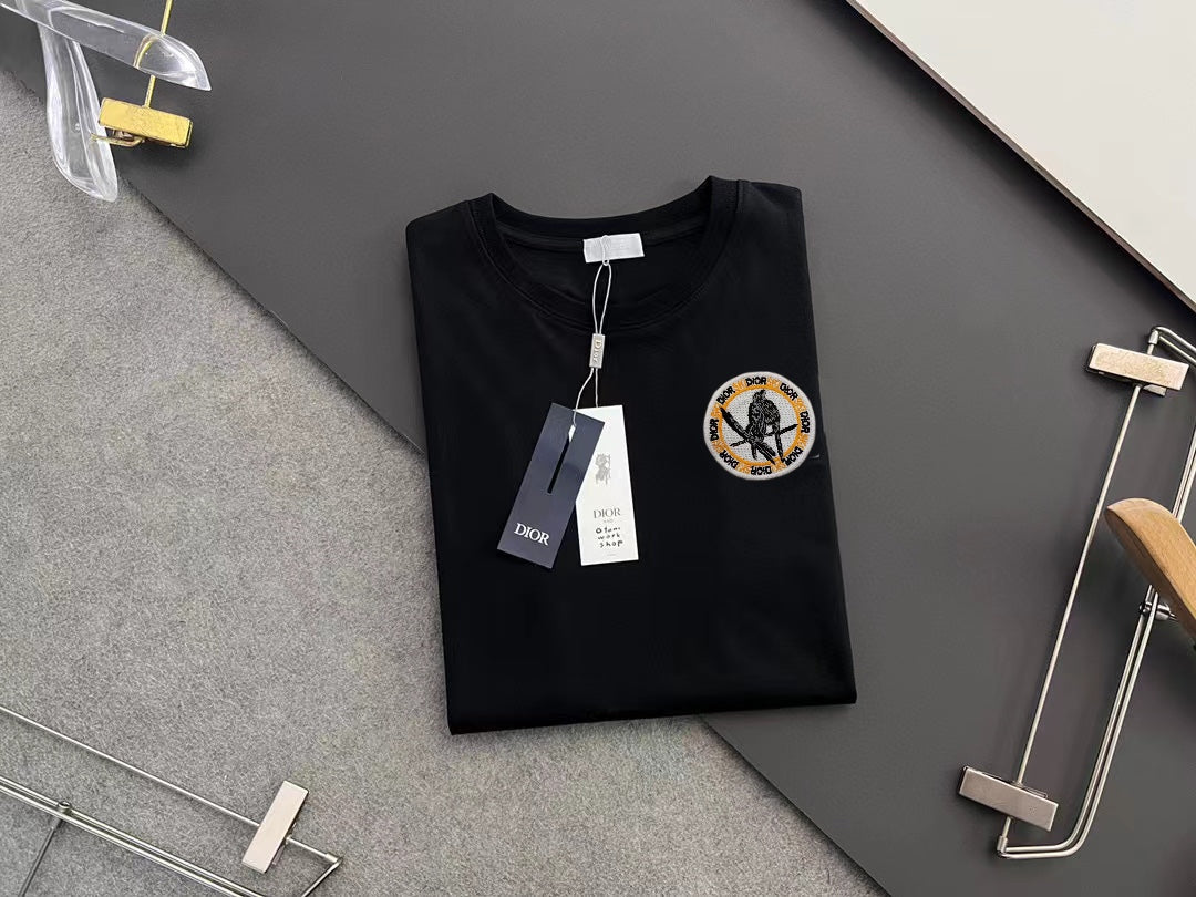 DIOR 2025 Early Spring Handcrafted Gold Thread Logo T-Shirt | Sizes S–XXL