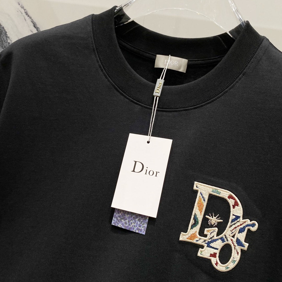 DIOR Embossed Logo Embroidery T-Shirt – Black/White | Sizes S–XL