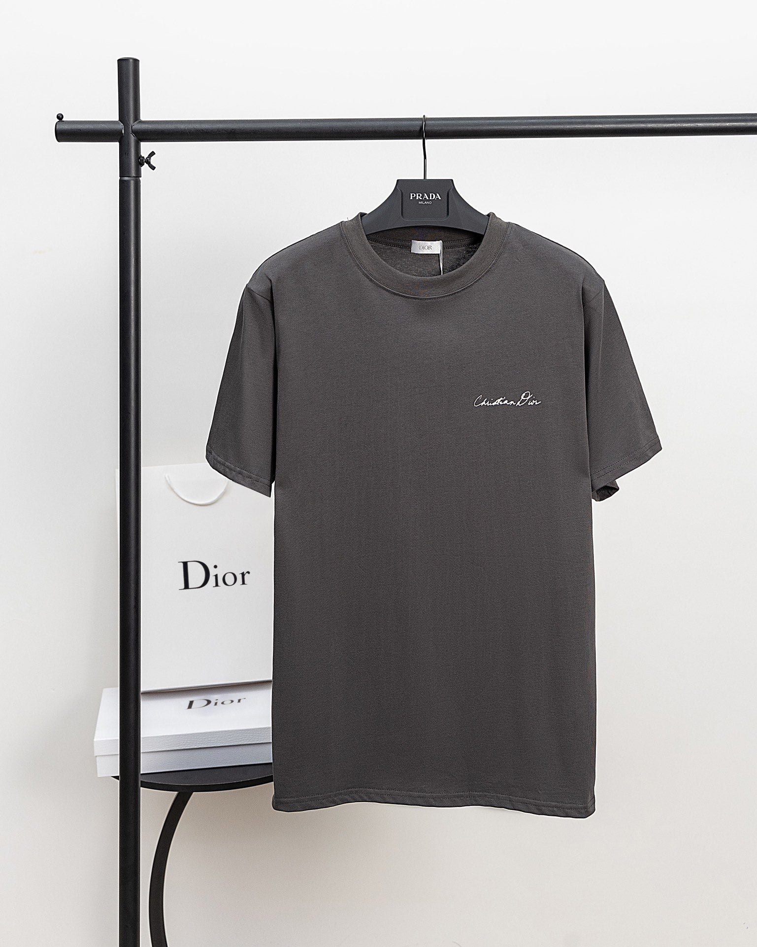 DIOR 2024SS Script Logo Lily of the Valley Flocked T-Shirt – Gray | Sizes XS–L