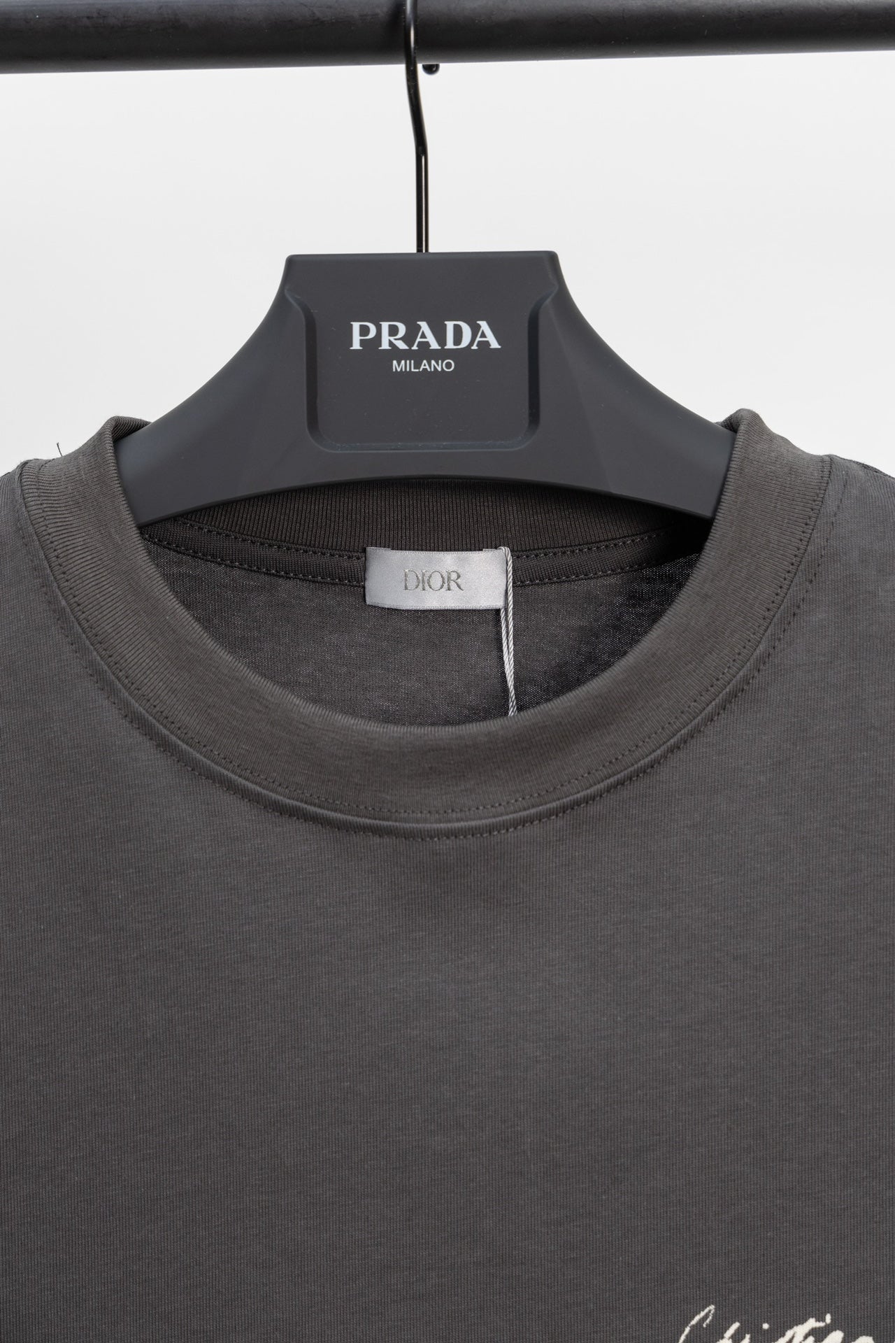 DIOR 2024SS Script Logo Lily of the Valley Flocked T-Shirt – Gray | Sizes XS–L