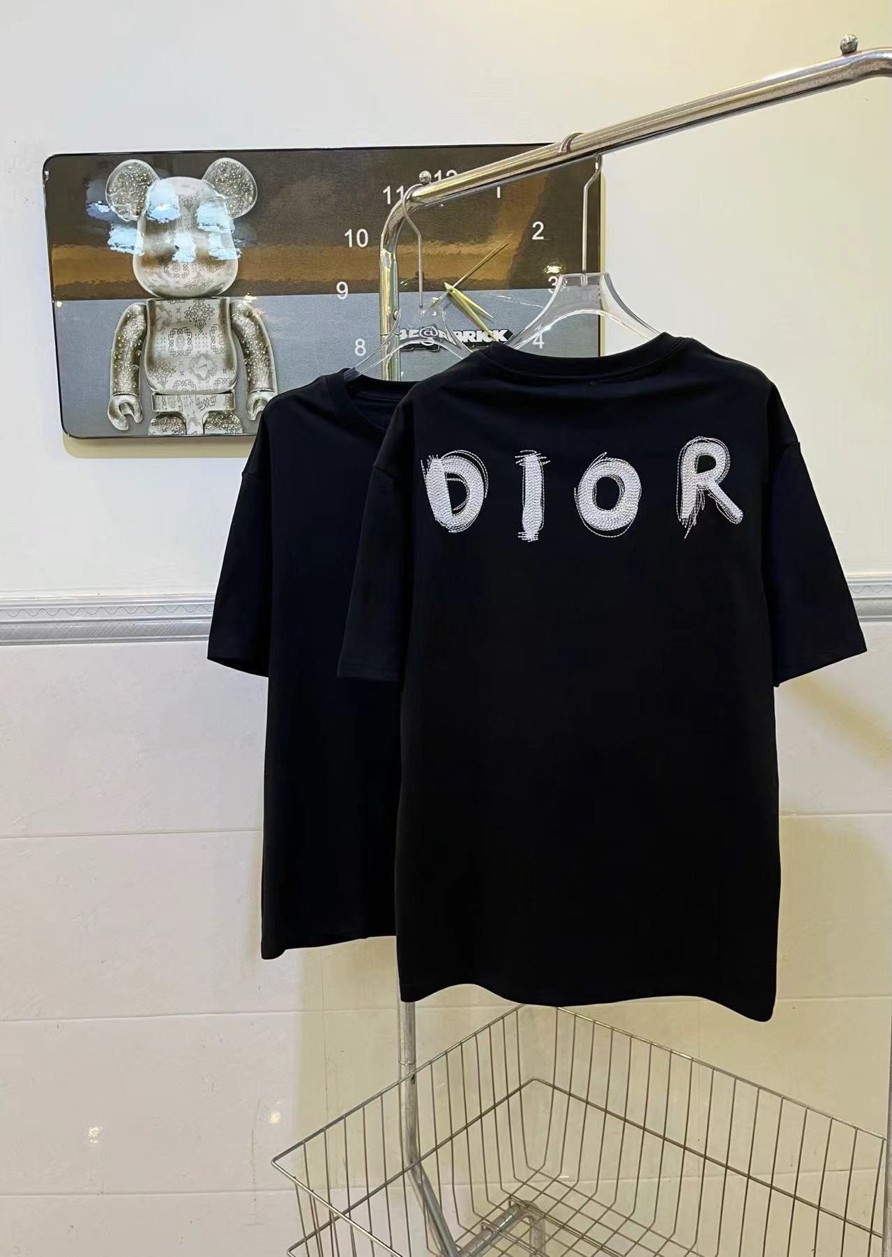 DIOR 2024SS Embroidered Dinosaur T-Shirt – Black | Sizes XS–L