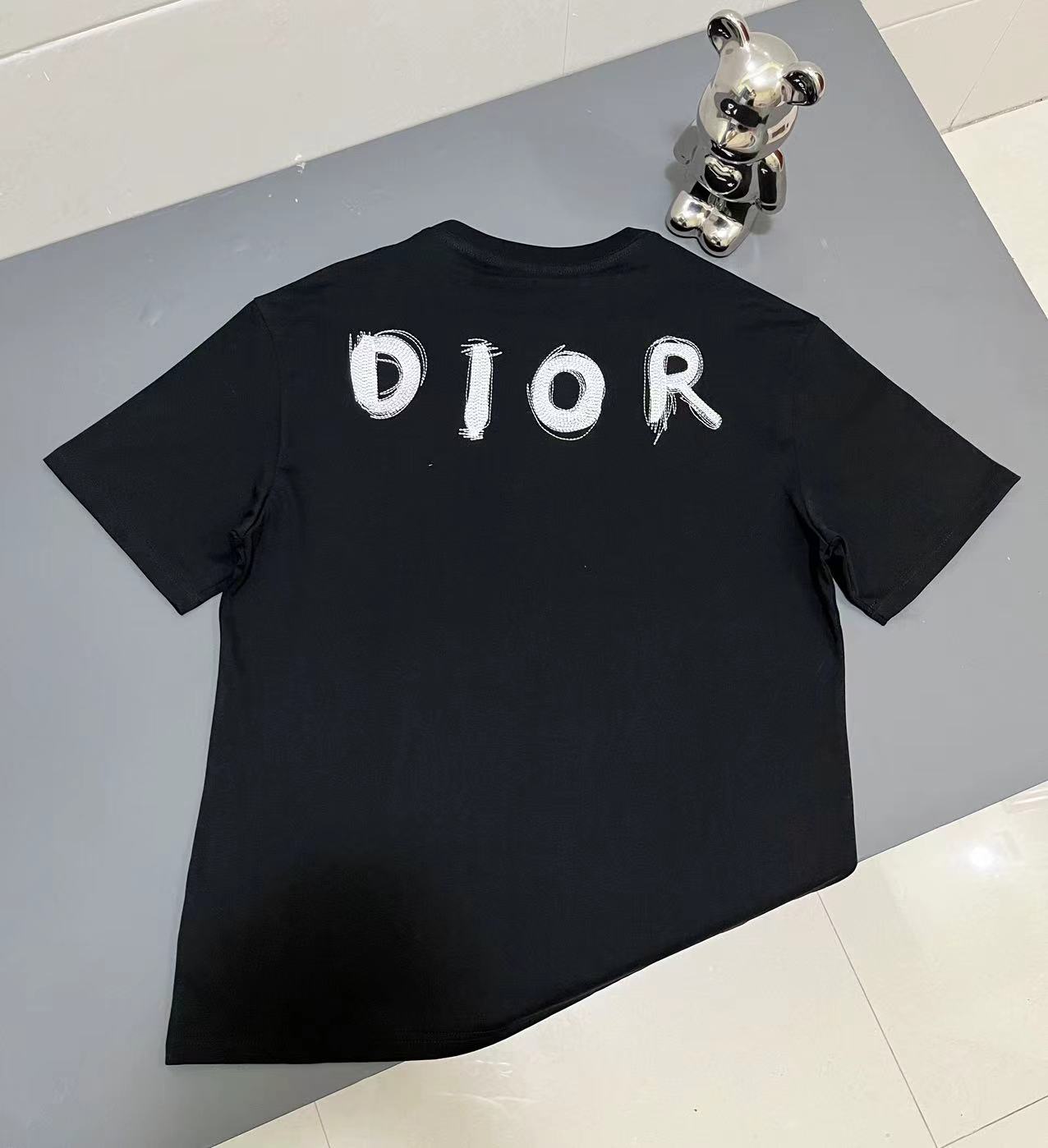 DIOR 2024SS Embroidered Dinosaur T-Shirt – Black | Sizes XS–L