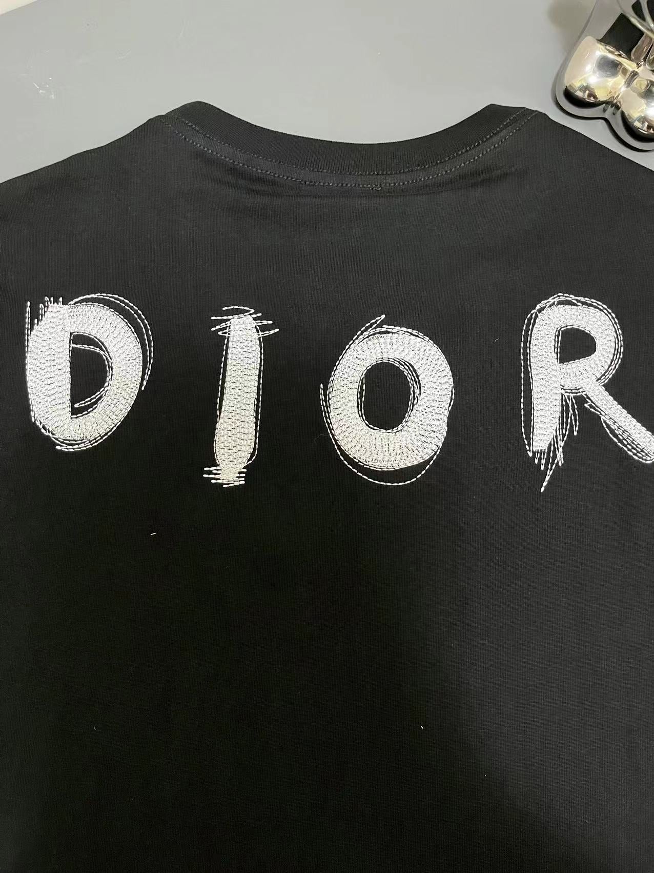 DIOR 2024SS Embroidered Dinosaur T-Shirt – Black | Sizes XS–L