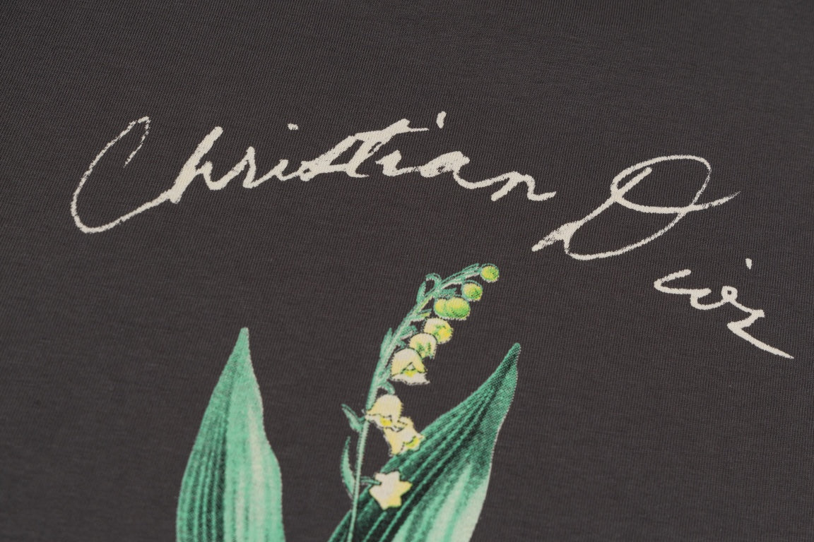 DIOR 2024SS Script Logo & Lily-of-the-Valley Flocked Print T-Shirt | Premium Cotton | Sizes XS–L