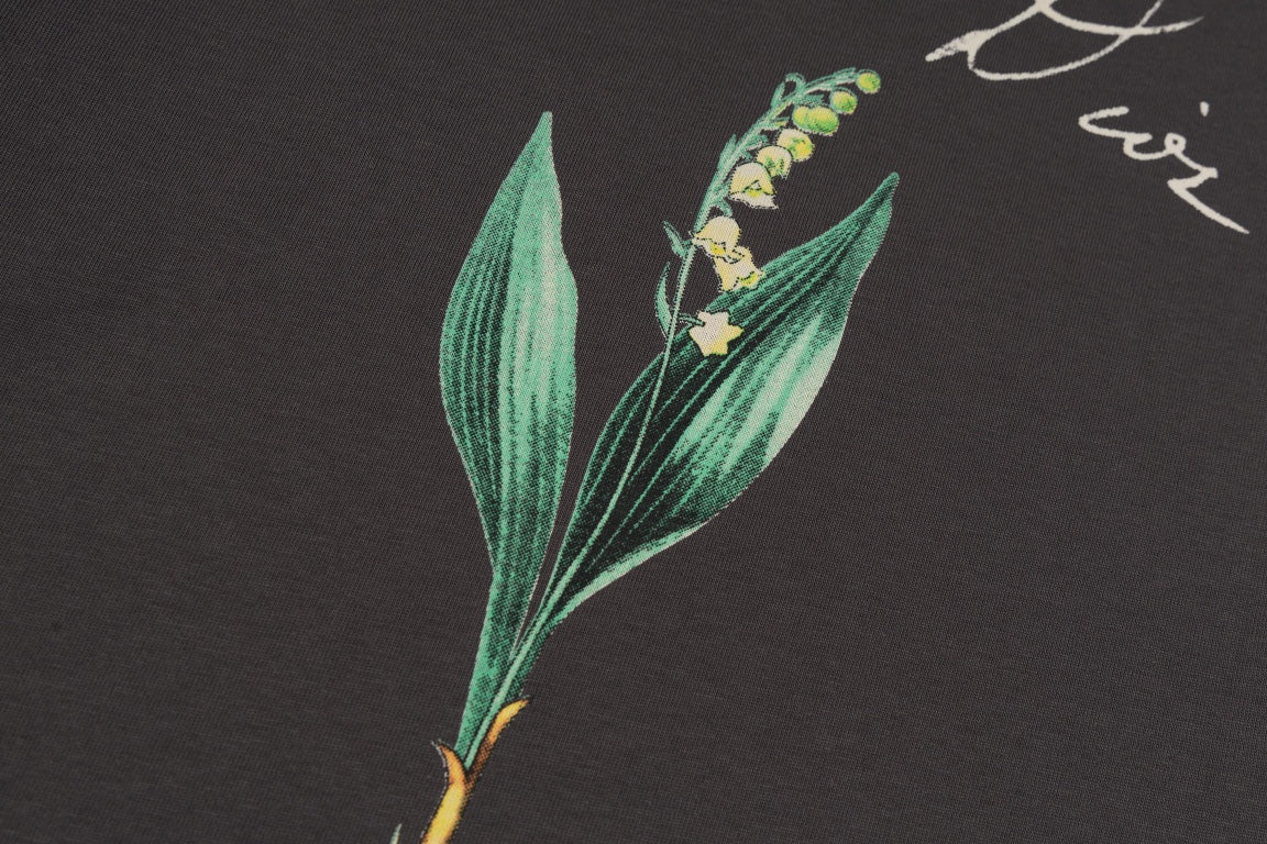 DIOR 2024SS Script Logo & Lily-of-the-Valley Flocked Print T-Shirt | Premium Cotton | Sizes XS–L