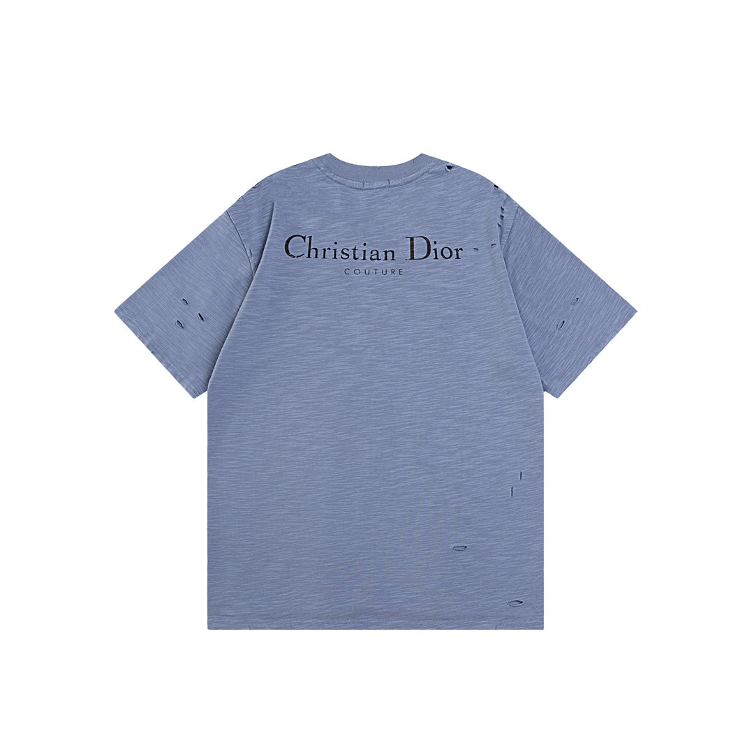 DIOR SS24 Distressed “Burnout” Letter Print T-Shirt | Premium Slub Cotton | Sizes XS–L