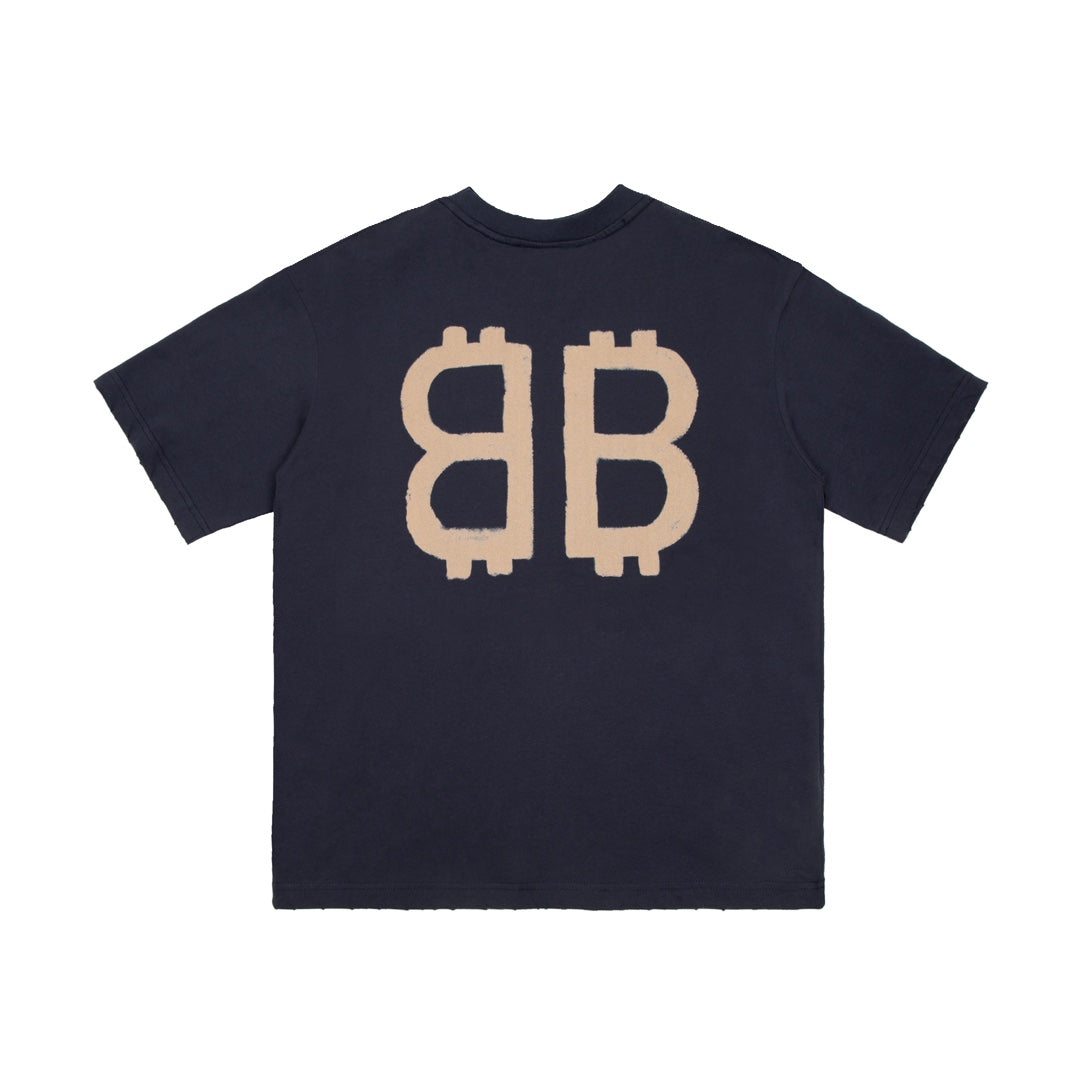 BALENCIAGA Oversized Double-B Bitcoin Print T-Shirt – Distressed Streetwear | Unisex XS–L
