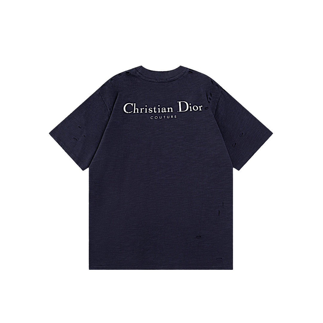 DIOR SS24 Distressed “Burnout” Letter Print T-Shirt | Premium Slub Cotton | Sizes XS–L
