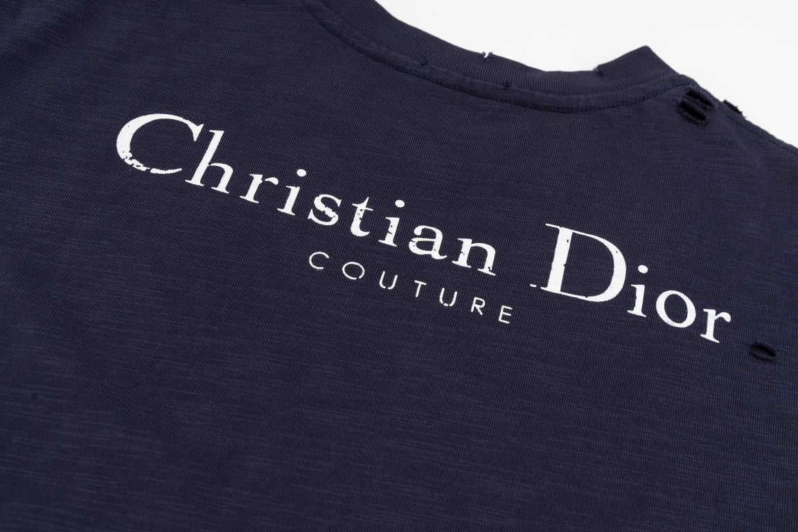 DIOR SS24 Distressed “Burnout” Letter Print T-Shirt | Premium Slub Cotton | Sizes XS–L