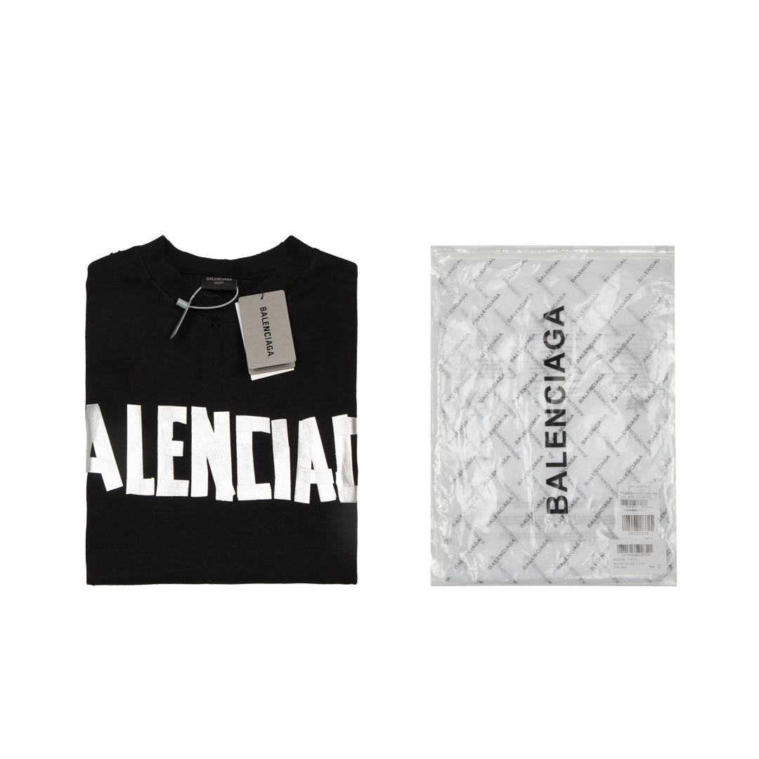 BALENCIAGA Oversized Tape Logo Distressed T-Shirt – Streetwear Unisex XS–L