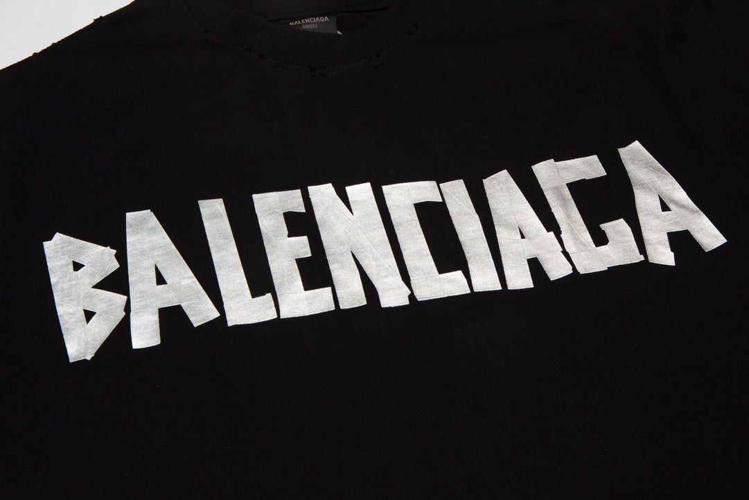 BALENCIAGA Oversized Tape Logo Distressed T-Shirt – Streetwear Unisex XS–L