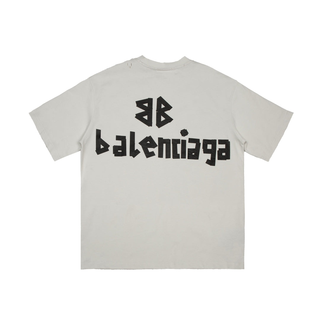 BALENCIAGA Tape Logo Distressed Oversized T-Shirt Unisex XS–L