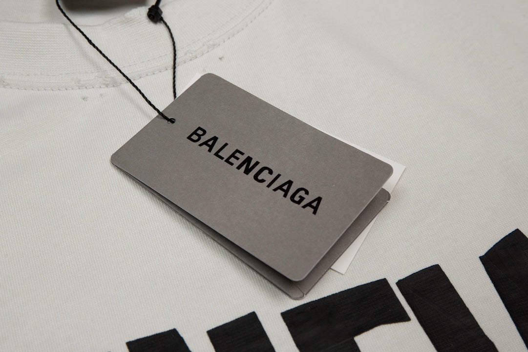 BALENCIAGA Tape Logo Distressed Oversized T-Shirt Unisex XS–L
