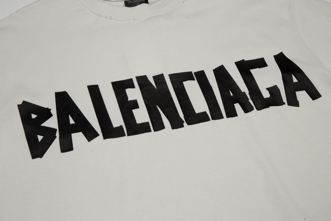 BALENCIAGA Tape Logo Distressed Oversized T-Shirt Unisex XS–L