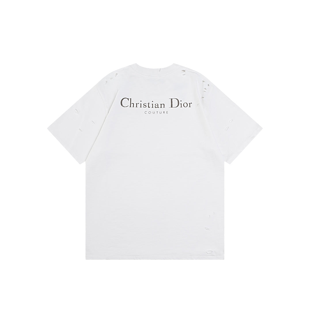 DIOR SS24 Distressed “Burnout” Letter Print T-Shirt | Premium Slub Cotton | Sizes XS–L