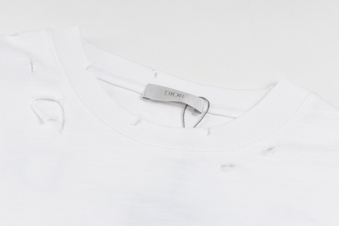 DIOR SS24 Distressed “Burnout” Letter Print T-Shirt | Premium Slub Cotton | Sizes XS–L